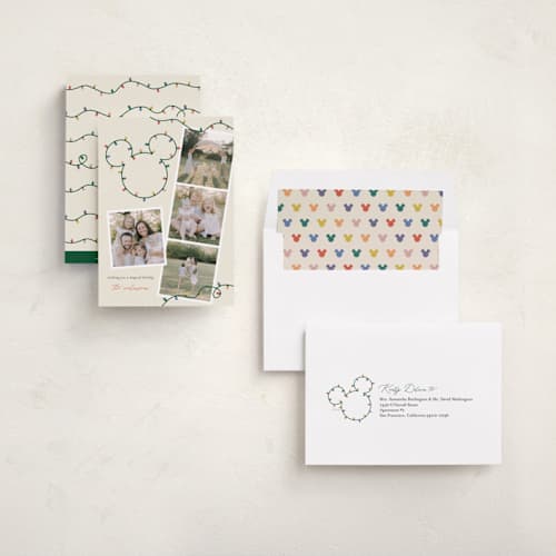 This is a gumdrop holiday photo cards with standard by Sarah Hawkins Designs called disney's mickey glowing lights printing on recycled smooth signature in standard