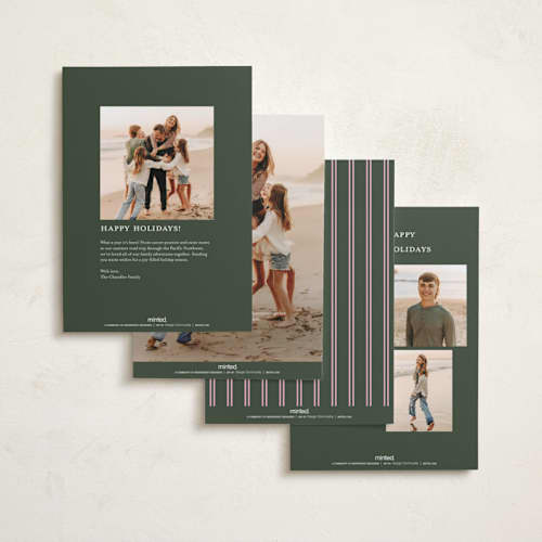 This is a pine holiday photo cards with standard by Christy Hy Lee called vintage scene printing on recycled smooth signature in standard