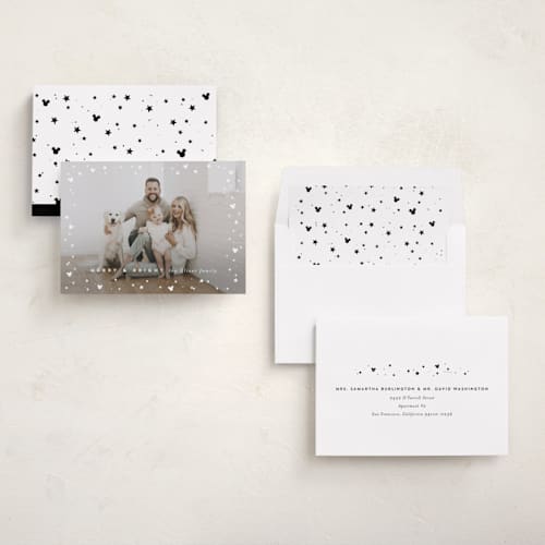 This is a snow holiday photo cards with standard by AK Graphics called mickey confetti printing on recycled smooth signature in standard