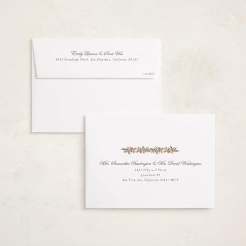 This is a vanilla holiday photo cards with standard by lori jacobs wemple called merry frame greenery printing on recycled smooth signature in standard