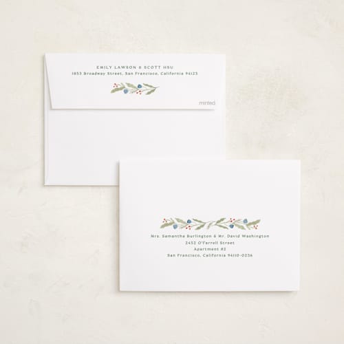 This is a pine holiday photo cards with standard by Amy Kross called verdant printing on recycled smooth signature in standard