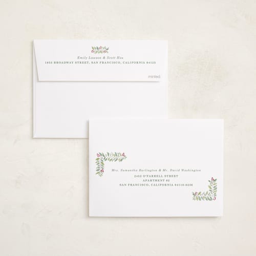 This is a holly berry holiday photo cards with standard by Alison Grace called sap green garland printing on recycled smooth signature in standard