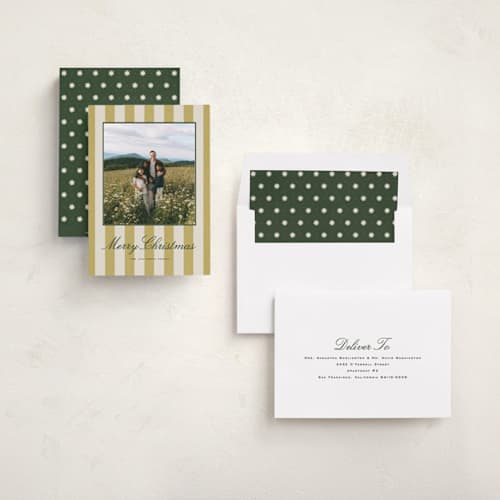 This is a edelweiss holiday photo cards with standard by Wildfield Paper Co called citron stripe printing on recycled smooth signature in standard