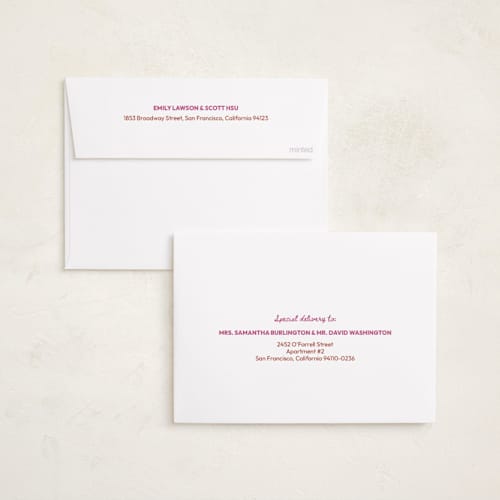 This is a raspberry holiday photo cards with standard by Helena Vitto called color wave printing on recycled smooth signature in standard
