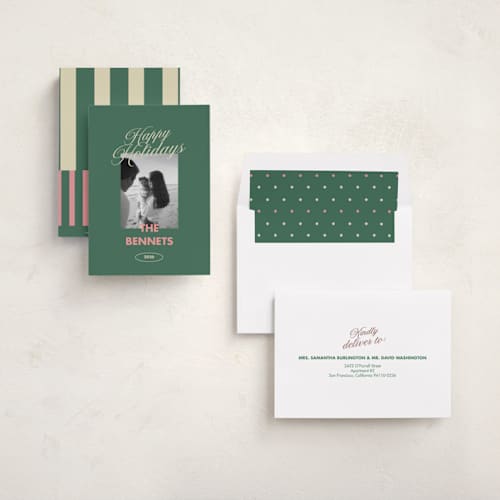 This is a elf shoes holiday photo cards with standard by Helena Vitto called merry & bright days printing on recycled smooth signature in standard