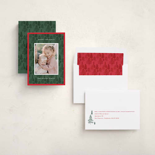 This is a pine holiday photo cards with standard by Amy Kross called durham printing on recycled smooth signature in standard