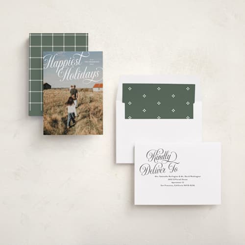 This is a snow holiday photo cards with standard by Jackie Crawford called vintage fun printing on recycled smooth signature in standard