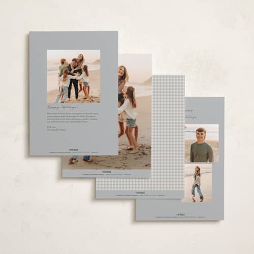 This is a ash holiday photo cards with standard by Emily Betts called gingham vintage printing on recycled smooth signature in standard