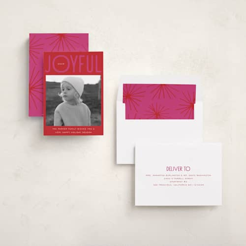 This is a berry holiday photo cards with standard by Nazia Hyder called fun & bold type printing on recycled smooth signature in standard