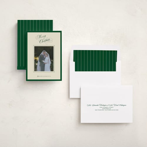 This is a forest holiday photo cards with standard by Jen Ramsey called christmas elegance printing on recycled smooth signature in standard