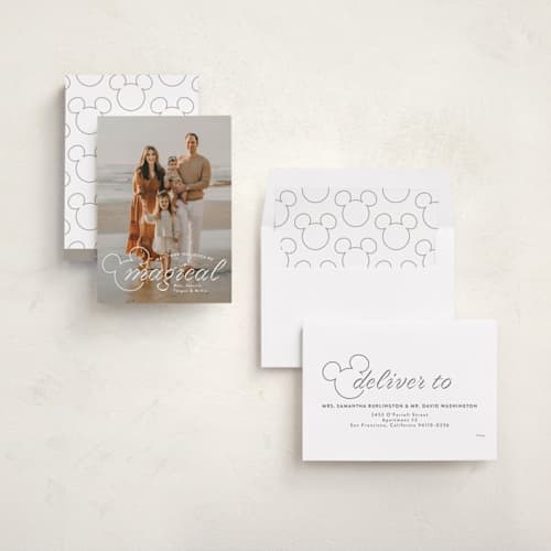 This is a snow holiday photo cards with standard by Emily Betts called magical printing on recycled smooth signature in standard