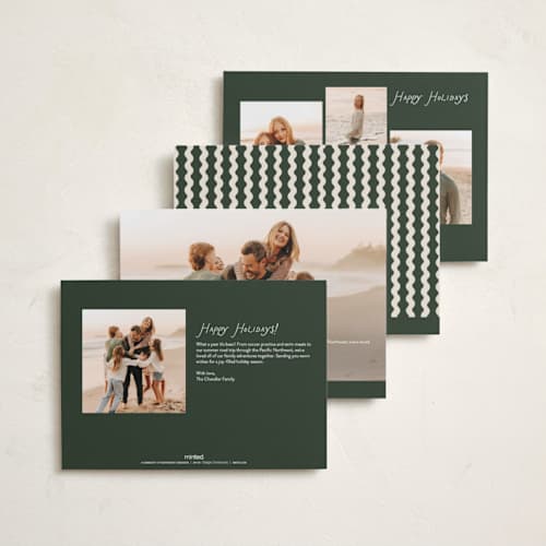 This is a pine holiday photo cards with standard by Pixel and Hank called waved printing on recycled smooth signature in standard