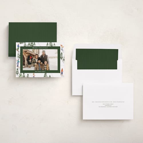This is a forest holiday photo cards with standard by Celine Nguyen called snowy family printing on recycled smooth signature in standard