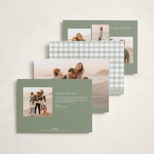 This is a spearmint holiday photo cards with standard by Emily Betts called scallop matted photo printing on recycled smooth signature in standard