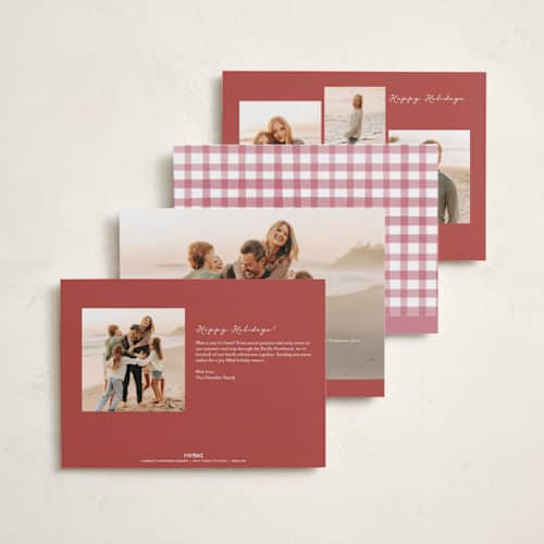This is a peppermint holiday photo cards with standard by Emily Betts called scallop matted photo printing on recycled smooth signature in standard