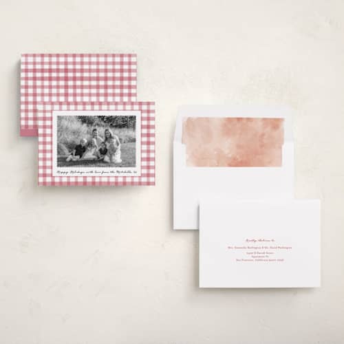 This is a peppermint holiday photo cards with standard by Emily Betts called scallop matted photo printing on recycled smooth signature in standard