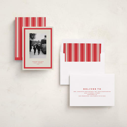 This is a santa suit holiday photo cards with standard by Kristie Kern called cooper printing on recycled smooth signature in standard