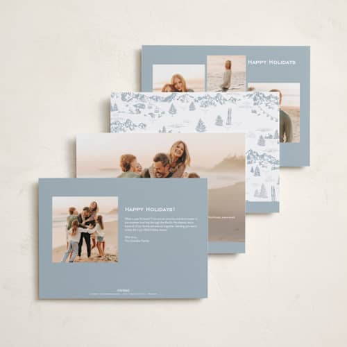 This is a powder holiday photo cards with standard by Jenna Holcomb called ski toile printing on recycled smooth signature in standard