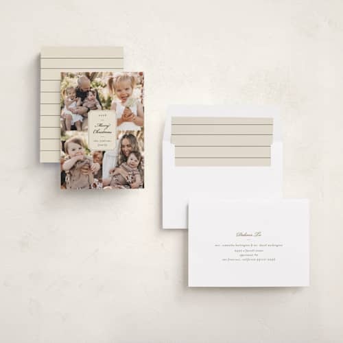 This is a eggnog holiday photo cards with standard by Ashley Iwafuchi called vintage wishes printing on recycled smooth signature in standard