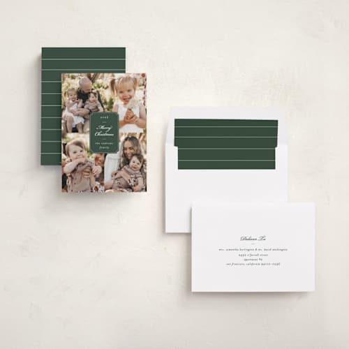 This is a fir holiday photo cards with standard by Ashley Iwafuchi called vintage wishes printing on recycled smooth signature in standard