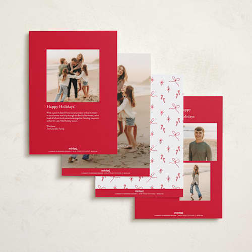 This is a poinsettia holiday photo cards with standard by Owl and Toad called personal note printing on recycled smooth signature in standard