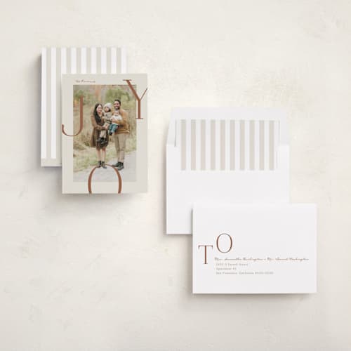 This is a cookie dough holiday photo cards with standard by Brianne Larsen called joy border printing on recycled smooth signature in standard