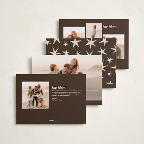 This is a almond holiday photo cards with standard by Angela Quan called star border printing on recycled smooth signature in standard