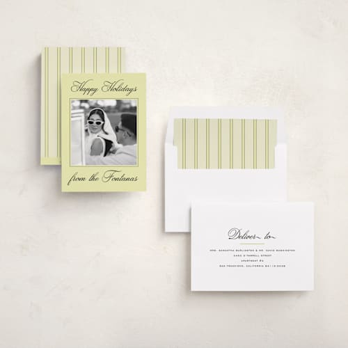 This is a spearmint holiday photo cards with standard by Ekko Studio called traditional twist printing on recycled smooth signature in standard