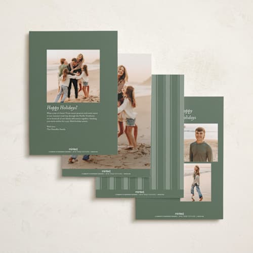 This is a eucalyptus holiday photo cards with standard by Carmia C. called nostalgic script printing on recycled smooth signature in standard