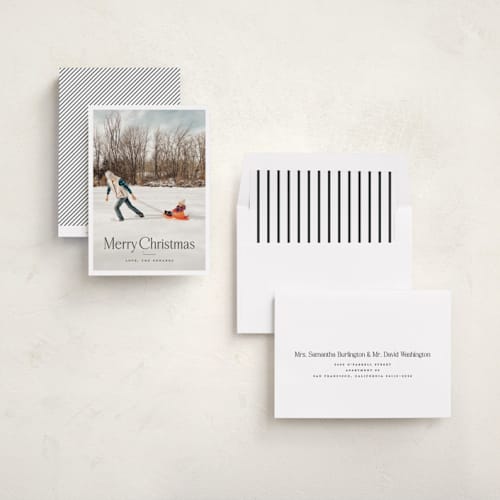This is a coal holiday photo cards with standard by Carolyn MacLaren called first snow printing on recycled smooth signature in standard
