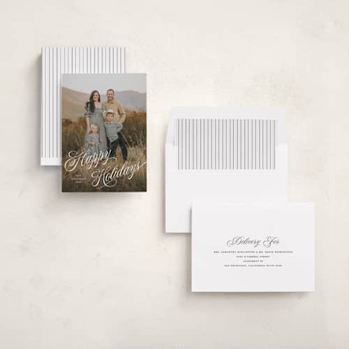 This is a snow holiday photo cards with standard by Pixel and Hank called bubbly printing on recycled smooth signature in standard