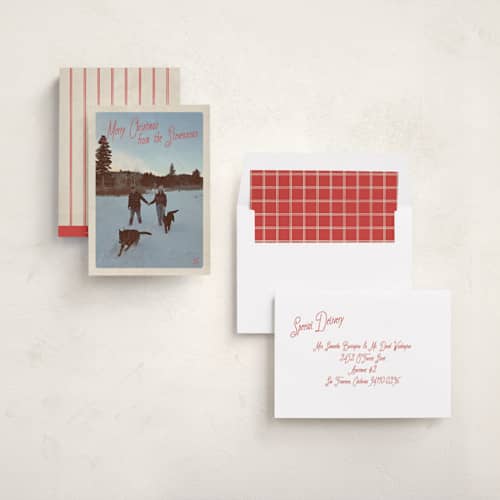 This is a peppermint holiday photo cards with standard by Jenna Holcomb called vintage mail printing on recycled smooth signature in standard
