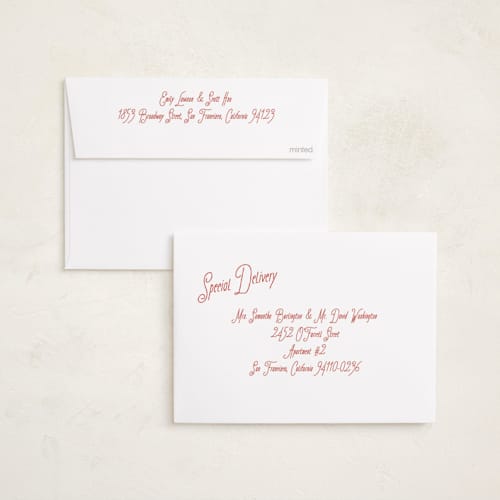 This is a peppermint holiday photo cards with standard by Jenna Holcomb called vintage mail printing on recycled smooth signature in standard