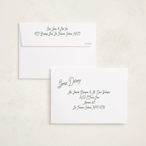 This is a pine needle holiday photo cards with standard by Jenna Holcomb called vintage mail printing on recycled smooth signature in standard