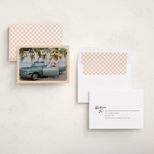 This is a eggnog holiday photo cards with standard by Snow and Ivy called tour printing on recycled smooth signature in standard