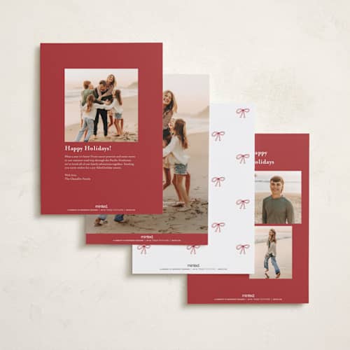 This is a snow holiday photo cards with standard by Angela Garrick called happy curly script printing on recycled smooth signature in standard