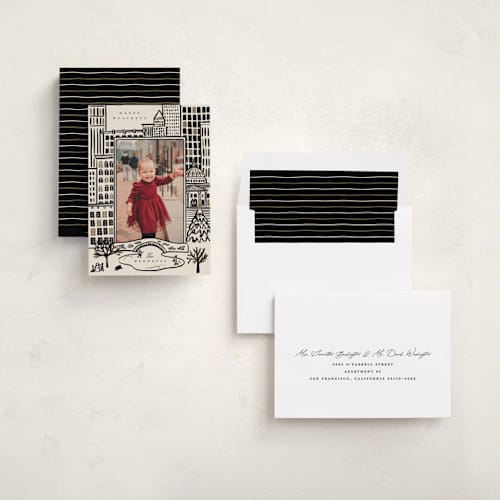 This is a licorice holiday photo cards with standard by Ekko Studio called city sketch printing on recycled smooth signature in standard