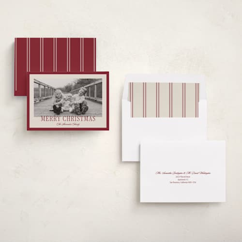 This is a cranberry holiday photo cards with standard by Angela Garrick called eastcoast printing on recycled smooth signature in standard