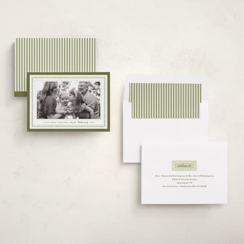 This is a sage holiday photo cards with standard by Sara Hicks Malone called fair isle printing on recycled smooth signature in standard
