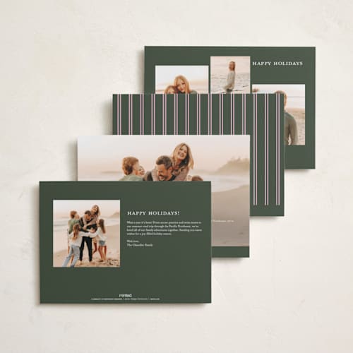 This is a pine holiday photo cards with standard by Christy Hy Lee called vintage scene printing on recycled smooth signature in standard