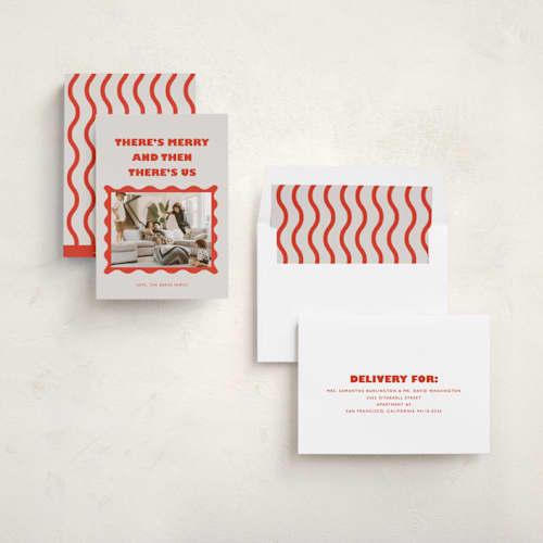 This is a tomato holiday photo cards with standard by Anna Elder called and then us printing on recycled smooth signature in standard