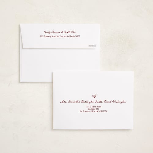 This is a burgundy holiday photo cards with standard by Bailamor Design by CM called lacebound christmas printing on recycled smooth signature in standard