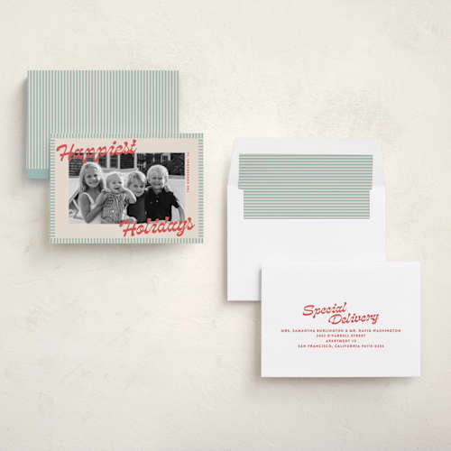 This is a cabana holiday photo cards with standard by Carolyn Nicks called striped delight printing on recycled smooth signature in standard