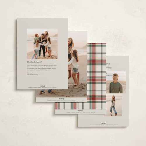 This is a pudding holiday photo cards with standard by Cindy Reynolds called plaid traditions printing on recycled smooth signature in standard
