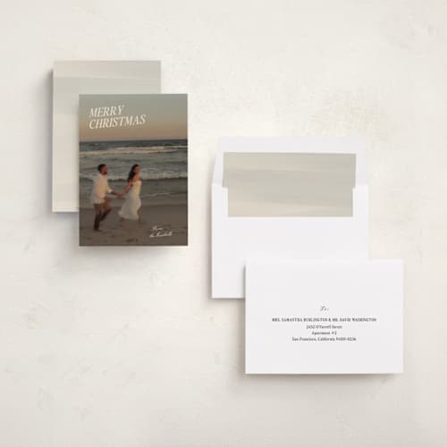 This is a cream holiday photo cards with standard by Ani Somi called coastal holiday printing on recycled smooth signature in standard