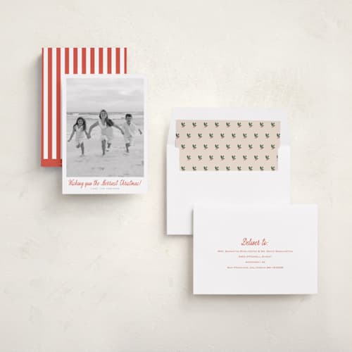 This is a scarlet holiday photo cards with standard by Carolyn MacLaren called merry fun printing on recycled smooth signature in standard