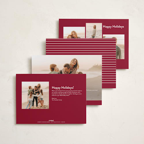This is a burgundy holiday photo cards with standard by Ellen Schlegelmilch called vintage cinema printing on recycled smooth signature in standard