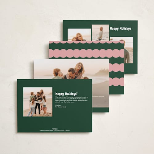 This is a pine holiday photo cards with standard by Carmia C. called merry makers printing on recycled smooth signature in standard