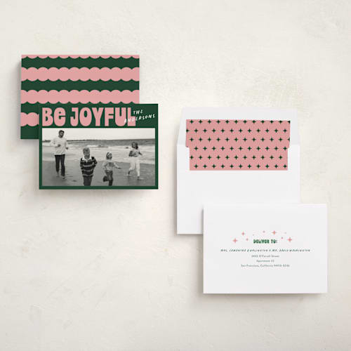 This is a pine holiday photo cards with standard by Carmia C. called merry makers printing on recycled smooth signature in standard