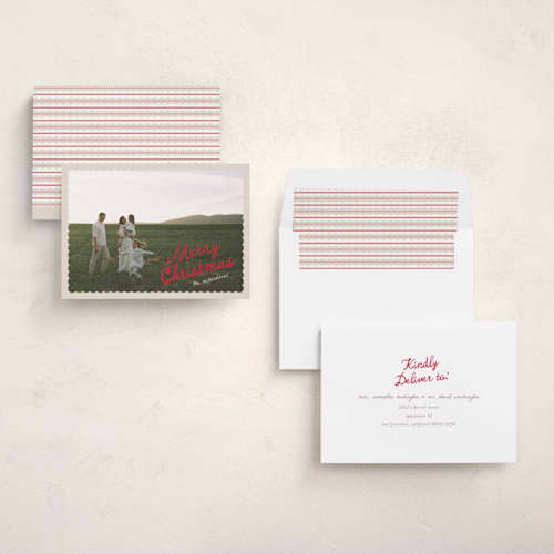 This is a candy cane holiday photo cards with standard by Pixel and Hank called dispatch printing on recycled smooth signature in standard